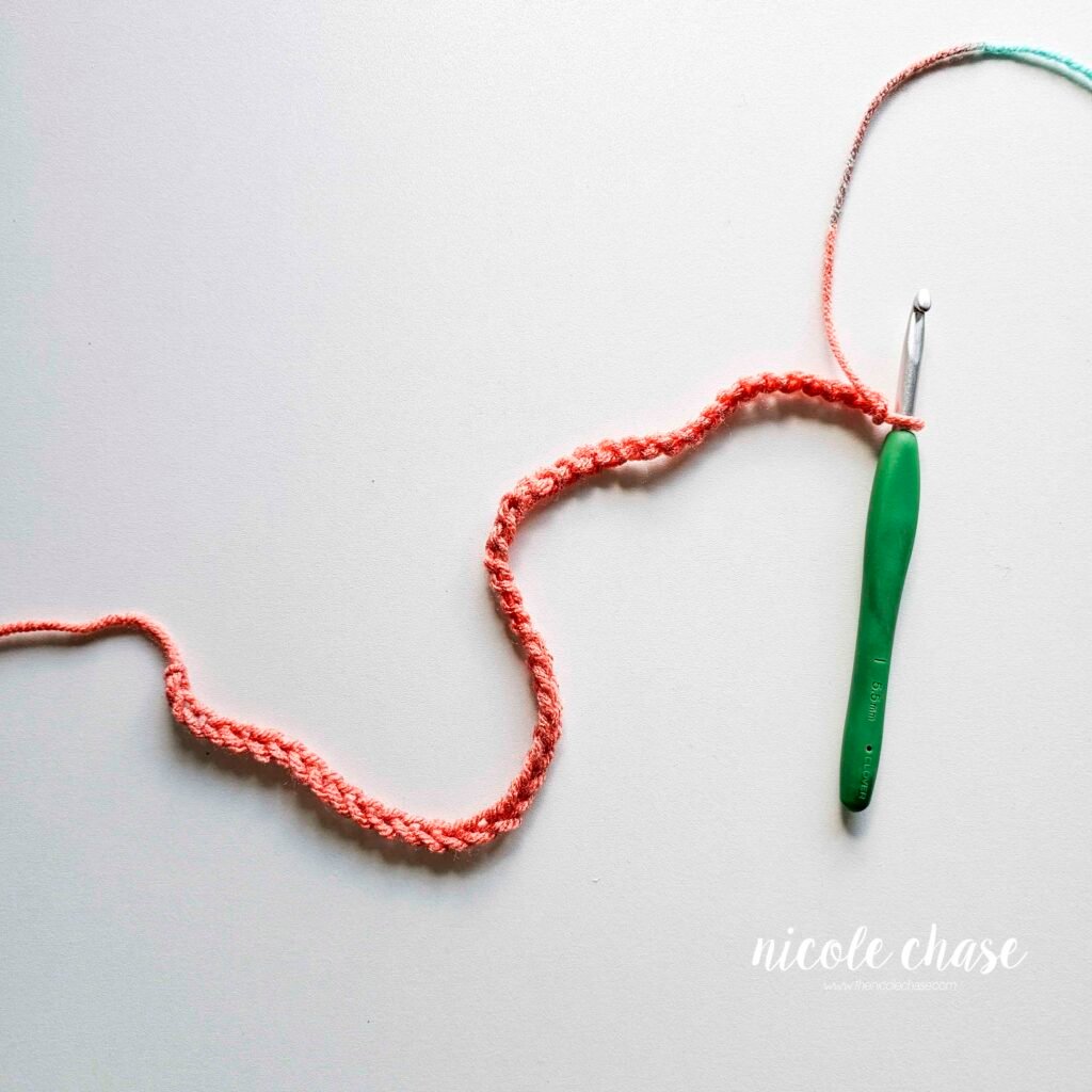 Starting chain for the New Beginnings free cowl crochet pattern.