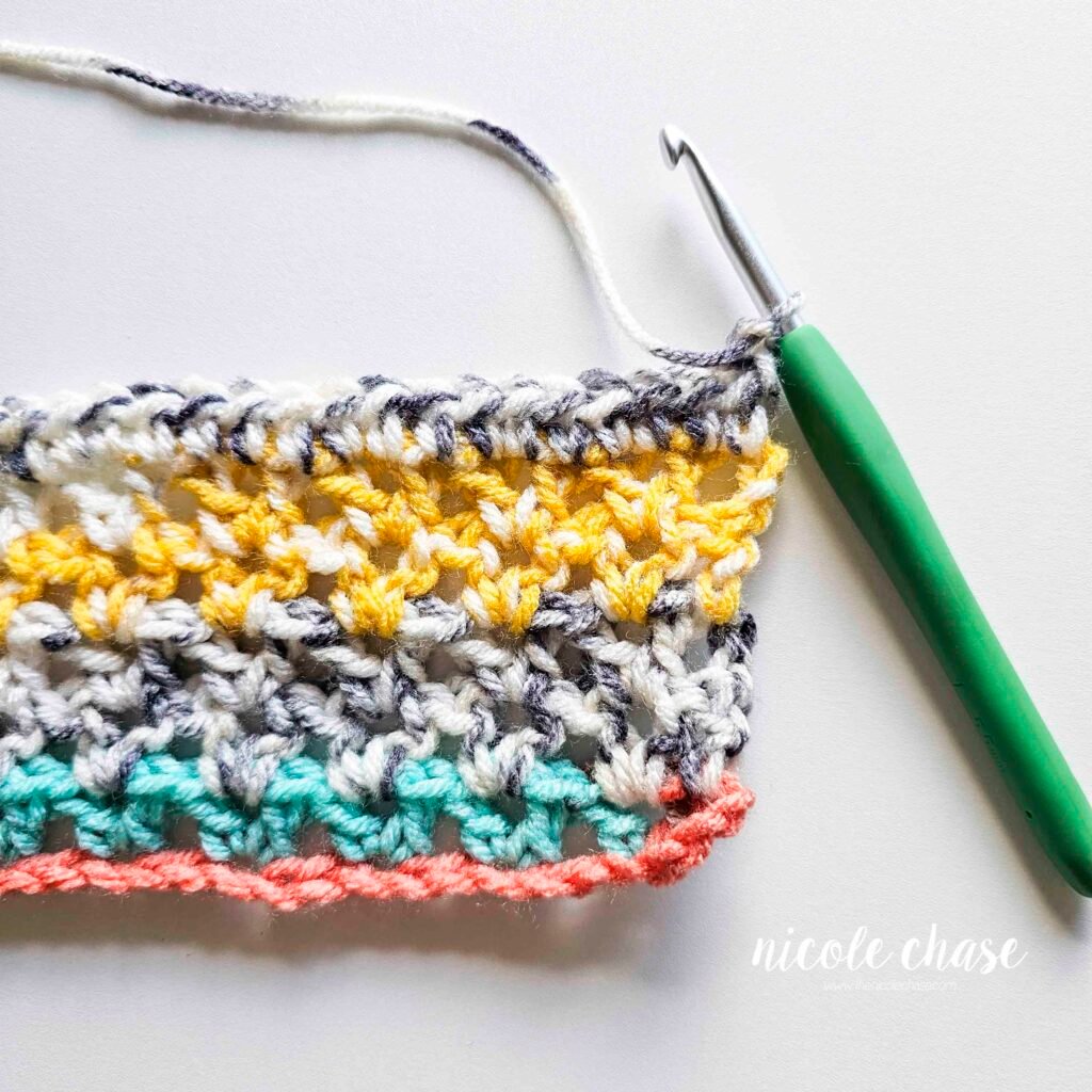 Working R7 of the New Beginnings Cowl crochet pattern, part 1.