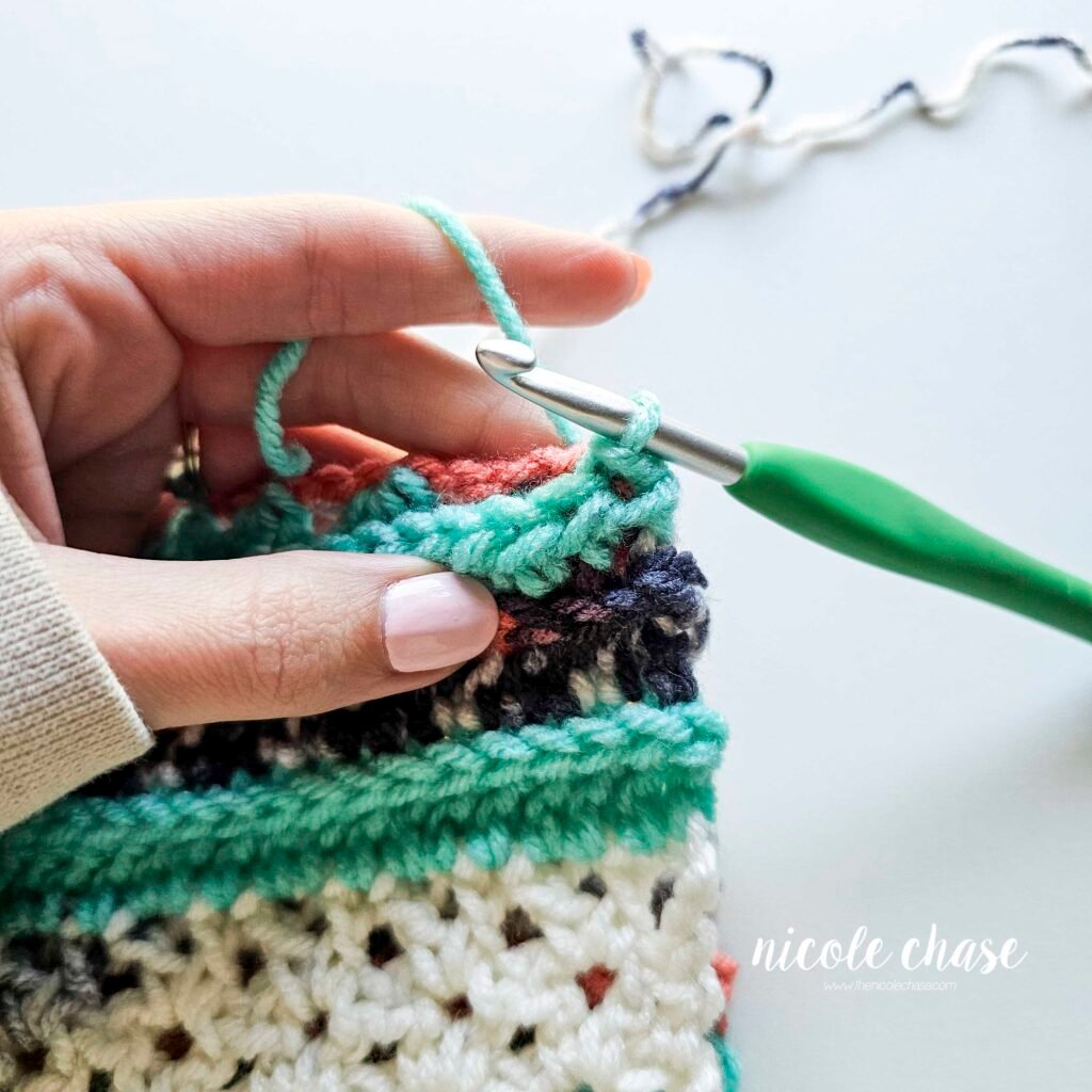 Seaming the ends of the cowl together for a finished look, part 3.