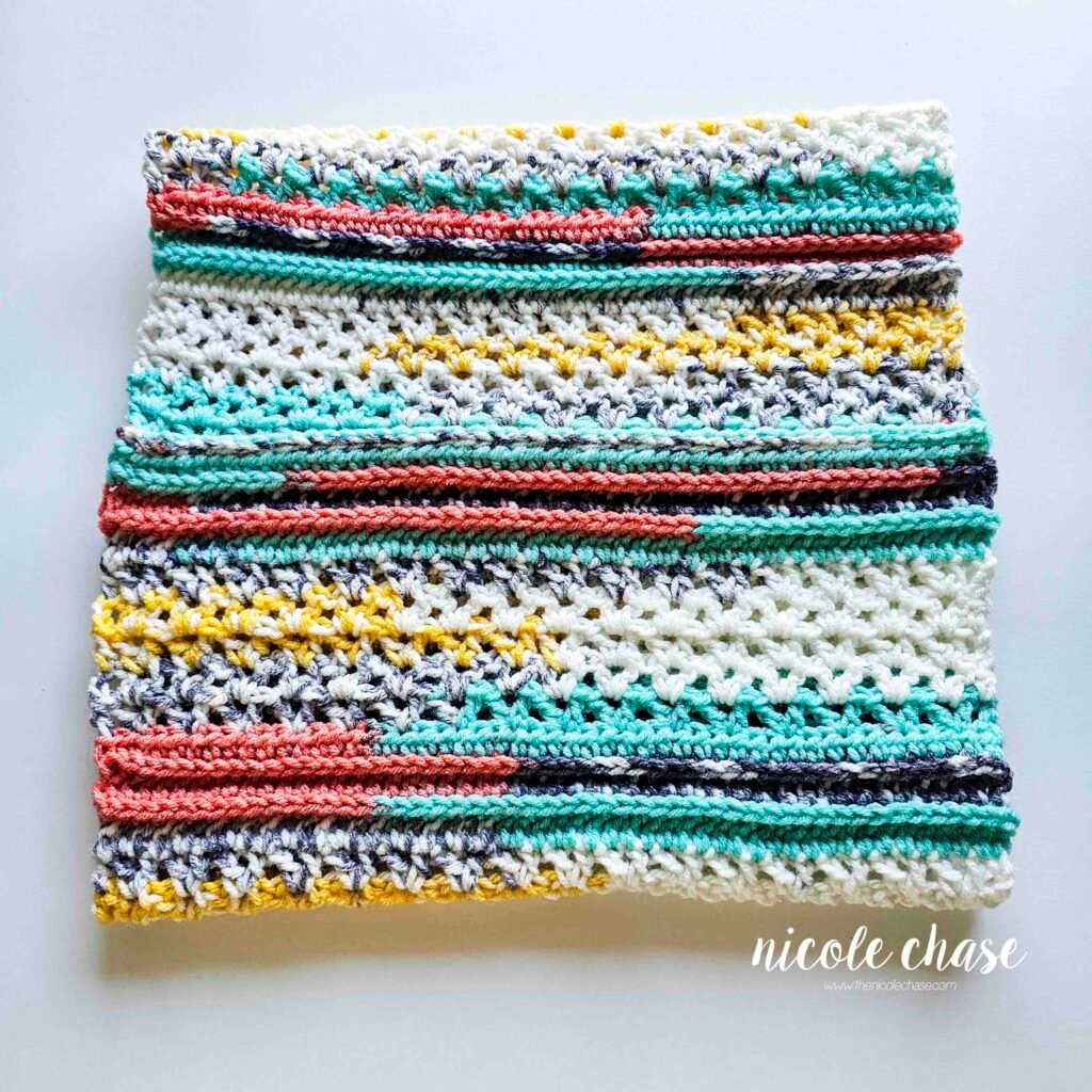 Finished New Beginnings Cowl crochet pattern, view 1.