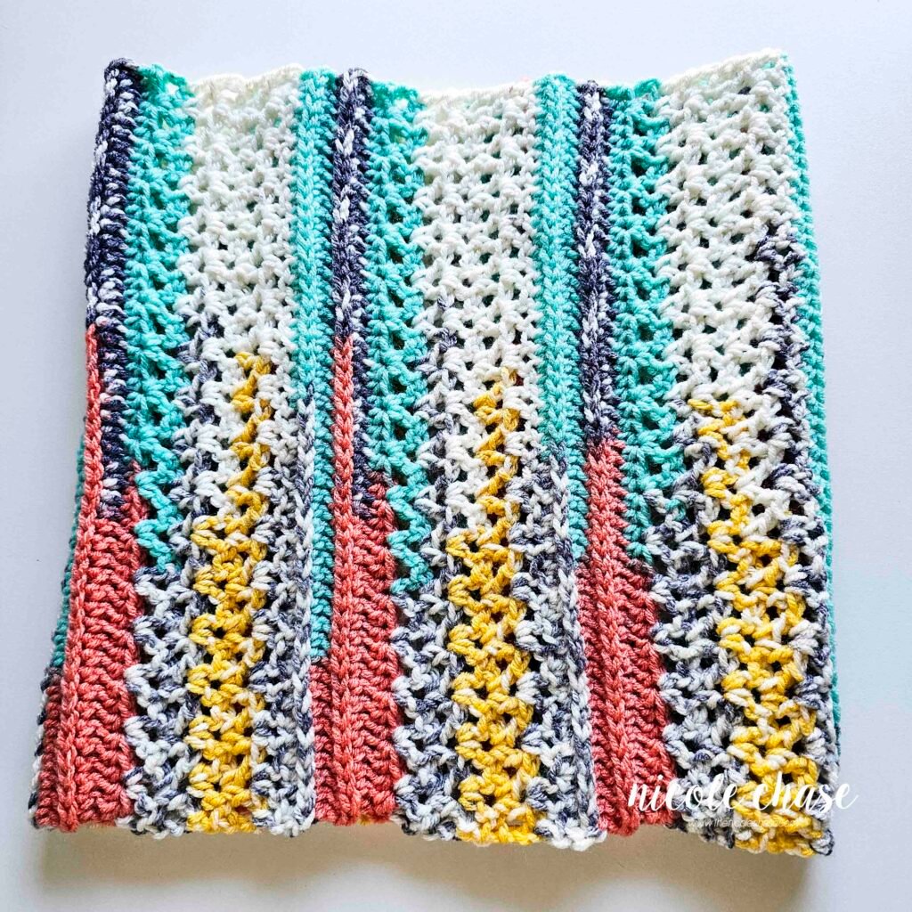 Finished New Beginnings Cowl crochet pattern, view 2.