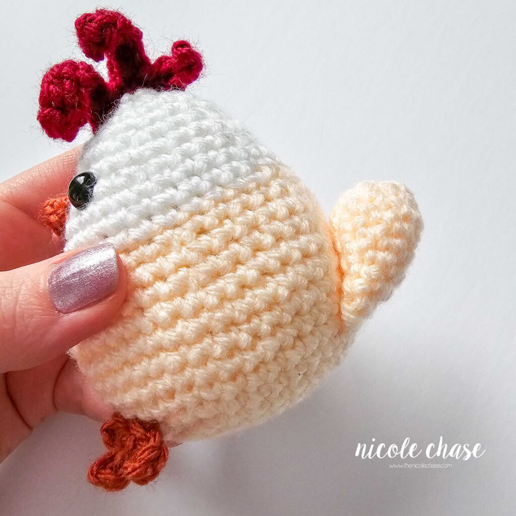tail attached to the crochet chicken