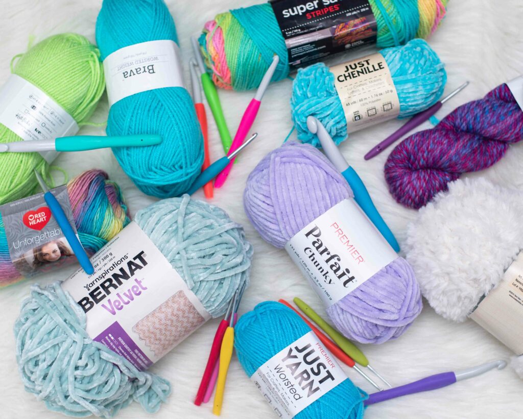 amigurumi supplies, yarn and crochet hooks