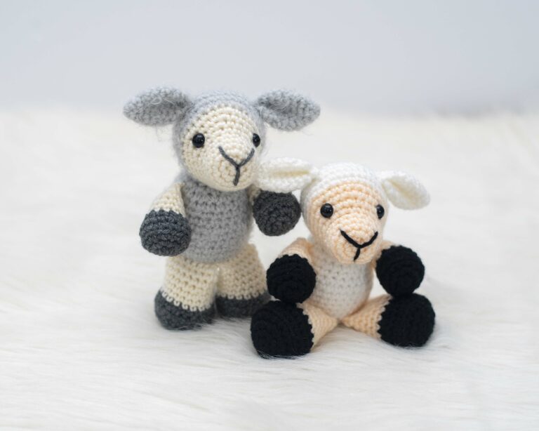 Sherman the Sheep crochet pattern - gray with fuzzy yarn and white with worsted weight yarn