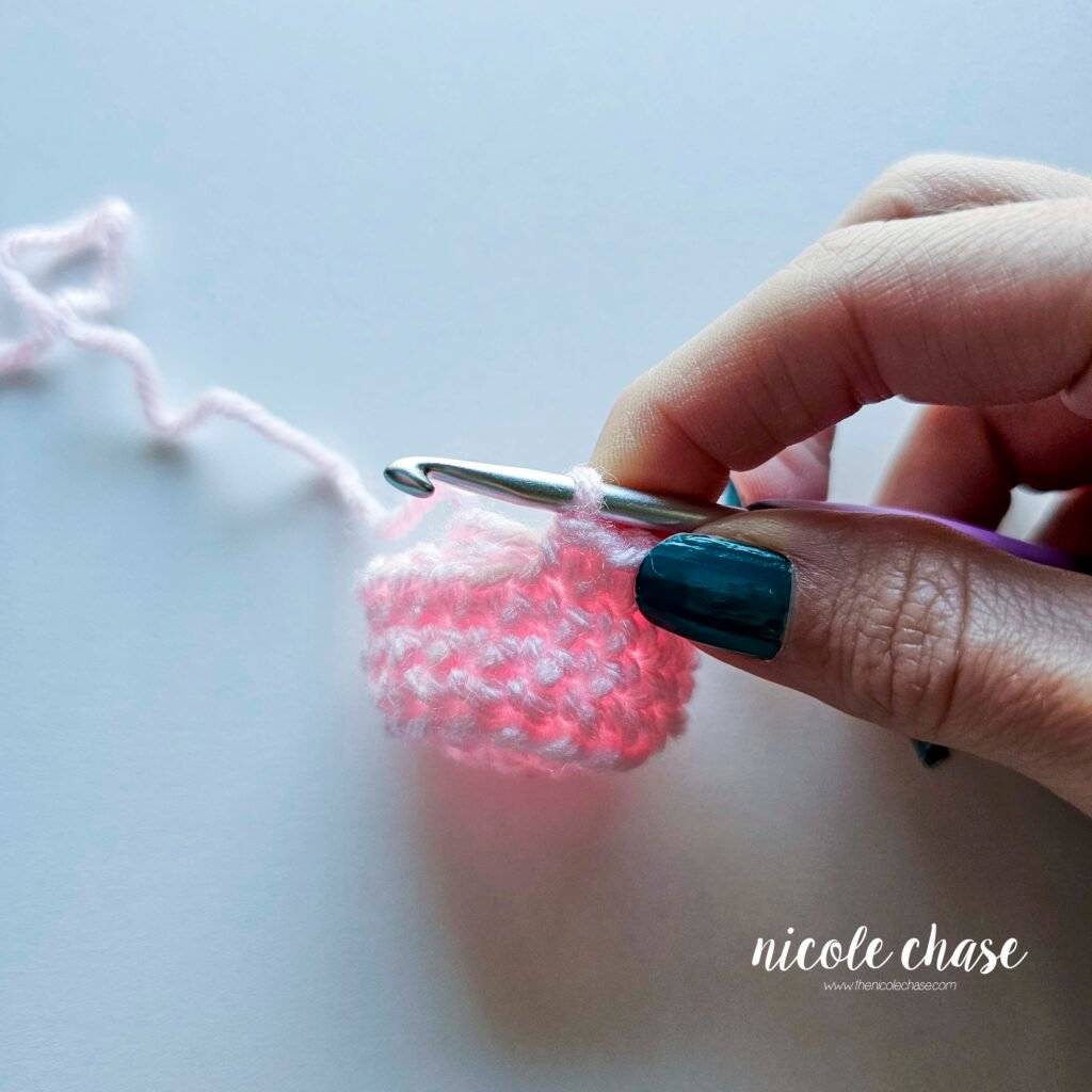 Amigurumi piece started with the first color before using the invisible color change.