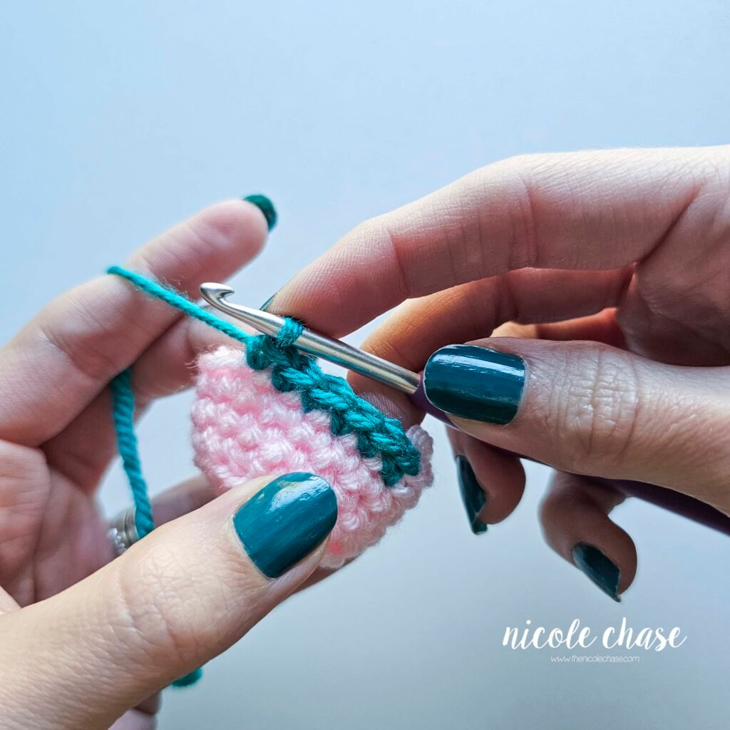 Continue single crocheting around the piece like normal, part 1.