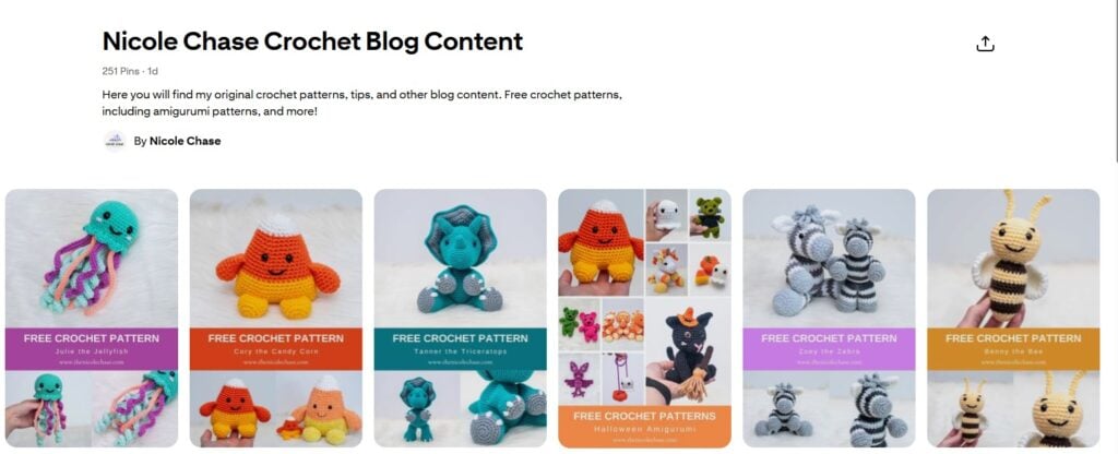 A screenshot of a Pinterest board showing various crochet patterns. 