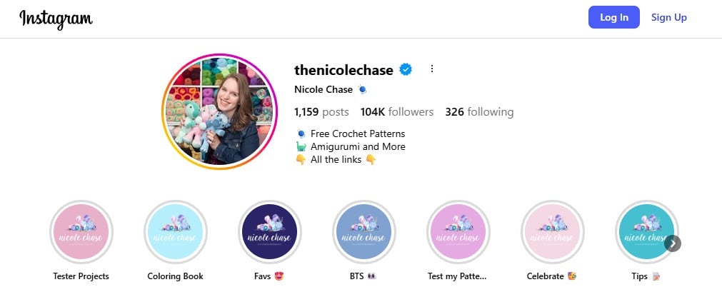 A screenshot of a creator's Instagram profile. 
