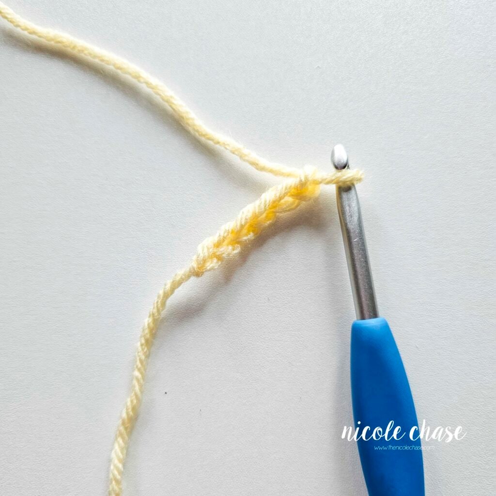 R1 of crocheting the blanket portion of the lion lovey crochet pattern, part 1.