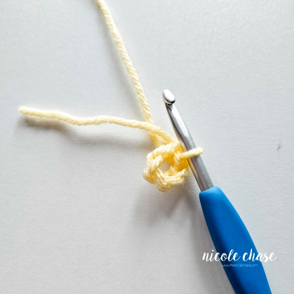 R1 of crocheting the blanket portion of the lion lovey crochet pattern, part 2.