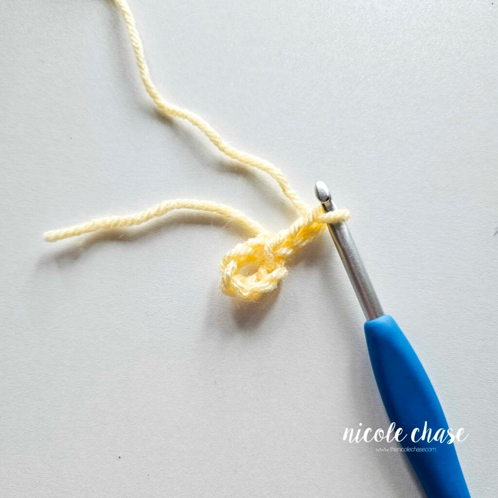 R1 of crocheting the blanket portion of the lion lovey crochet pattern, part 3.