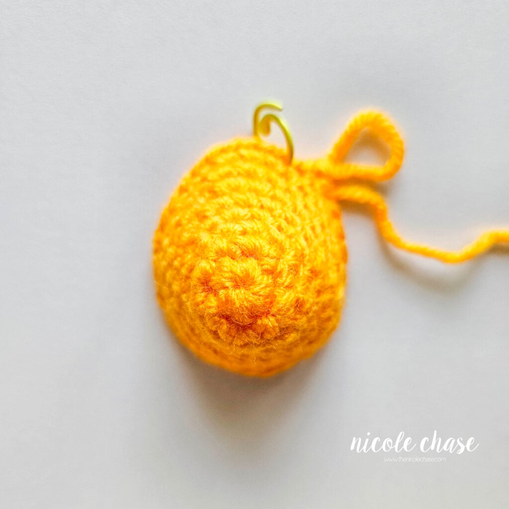 The face of the amigurumi fish after the completion of R9.