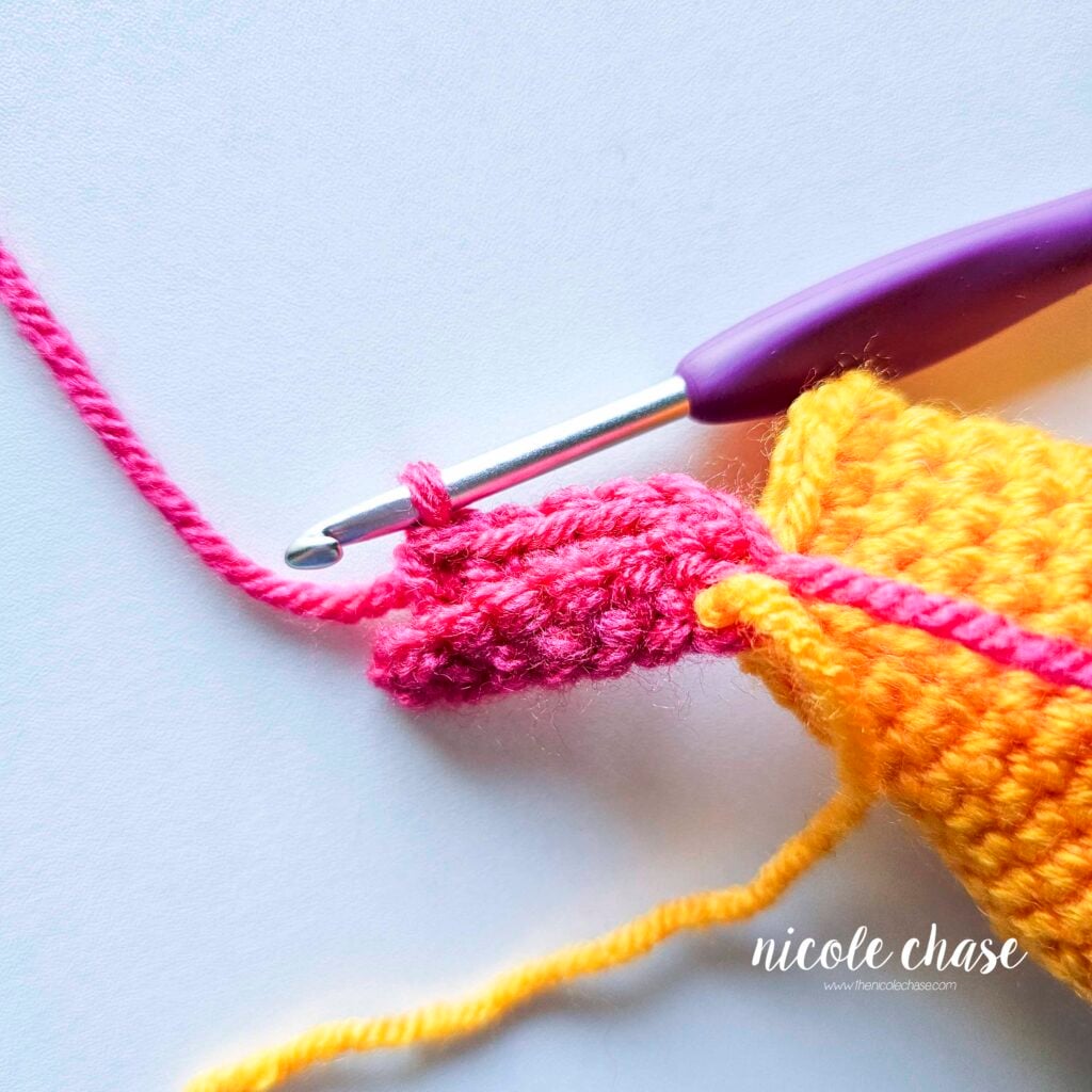 The single crochet stitches of R2 of the side fin.